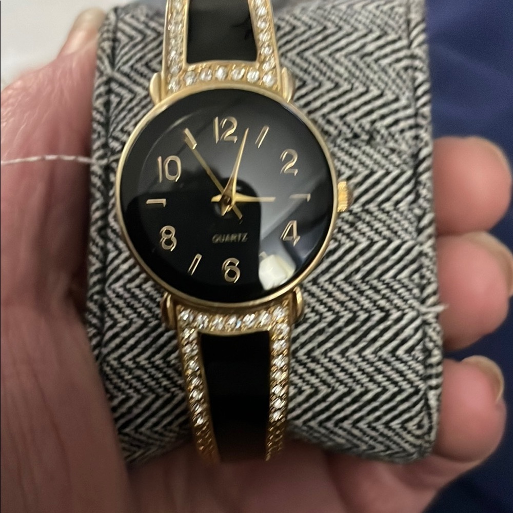 Classic Black and Gold Watch with Round Face